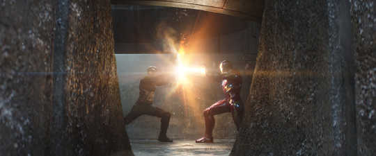 Captain America (Chris Evans) and Iron Man (Robert Downey Jr.) go head-to-head. Supplied