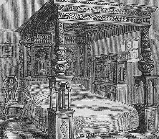 An 1877 drawing of the Great Bed of Ware. (the bizarre social history of beds)
